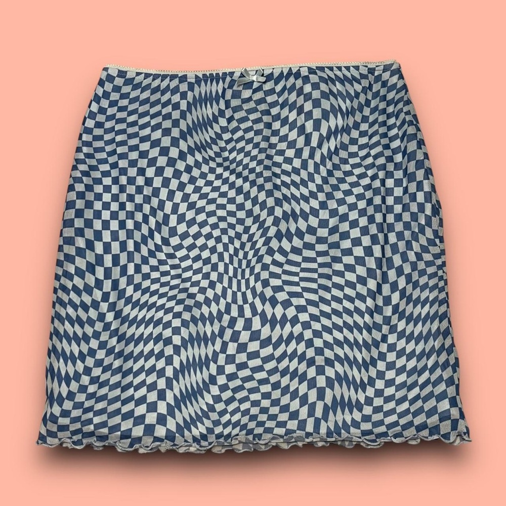 Wild Fable Blue Checkered Mesh Mini Skirt Size Medium Groovy Boho